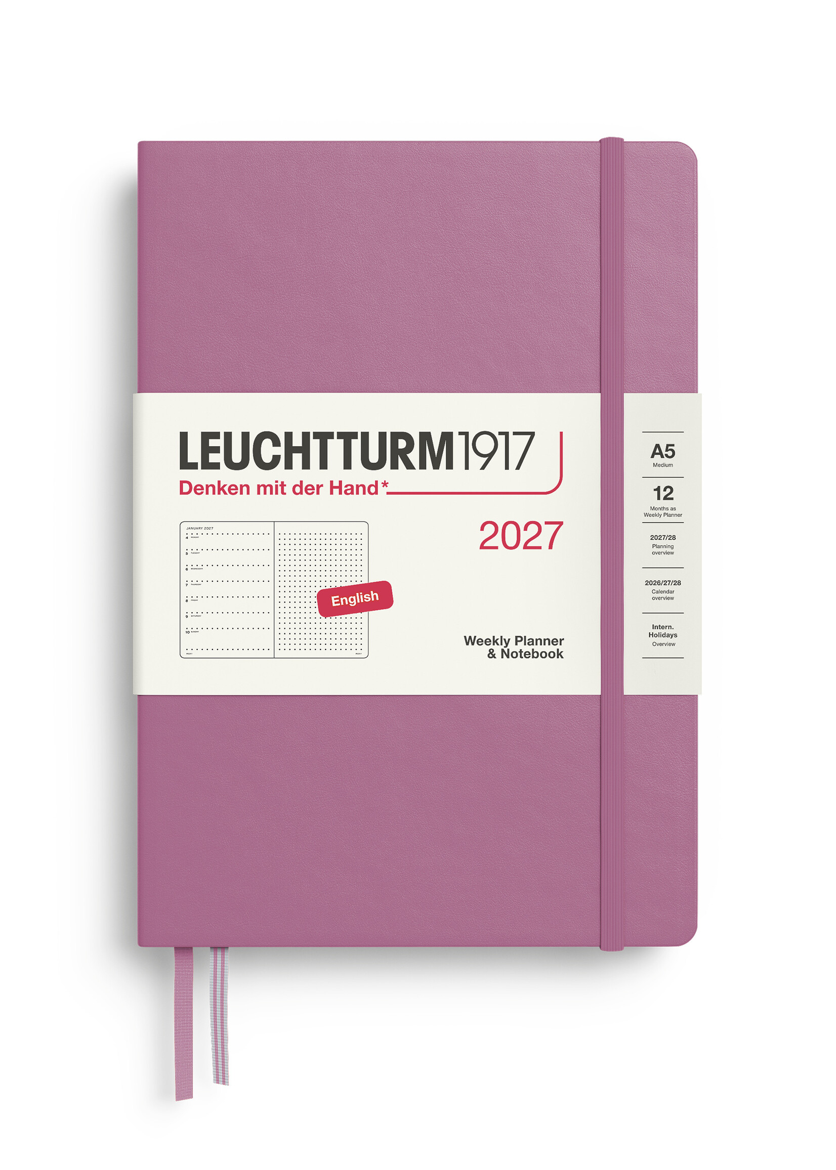 Leuchtturm1917 Agenda 2027 Medium Hard Cover Weekly/Note Dotted Dusty Rose