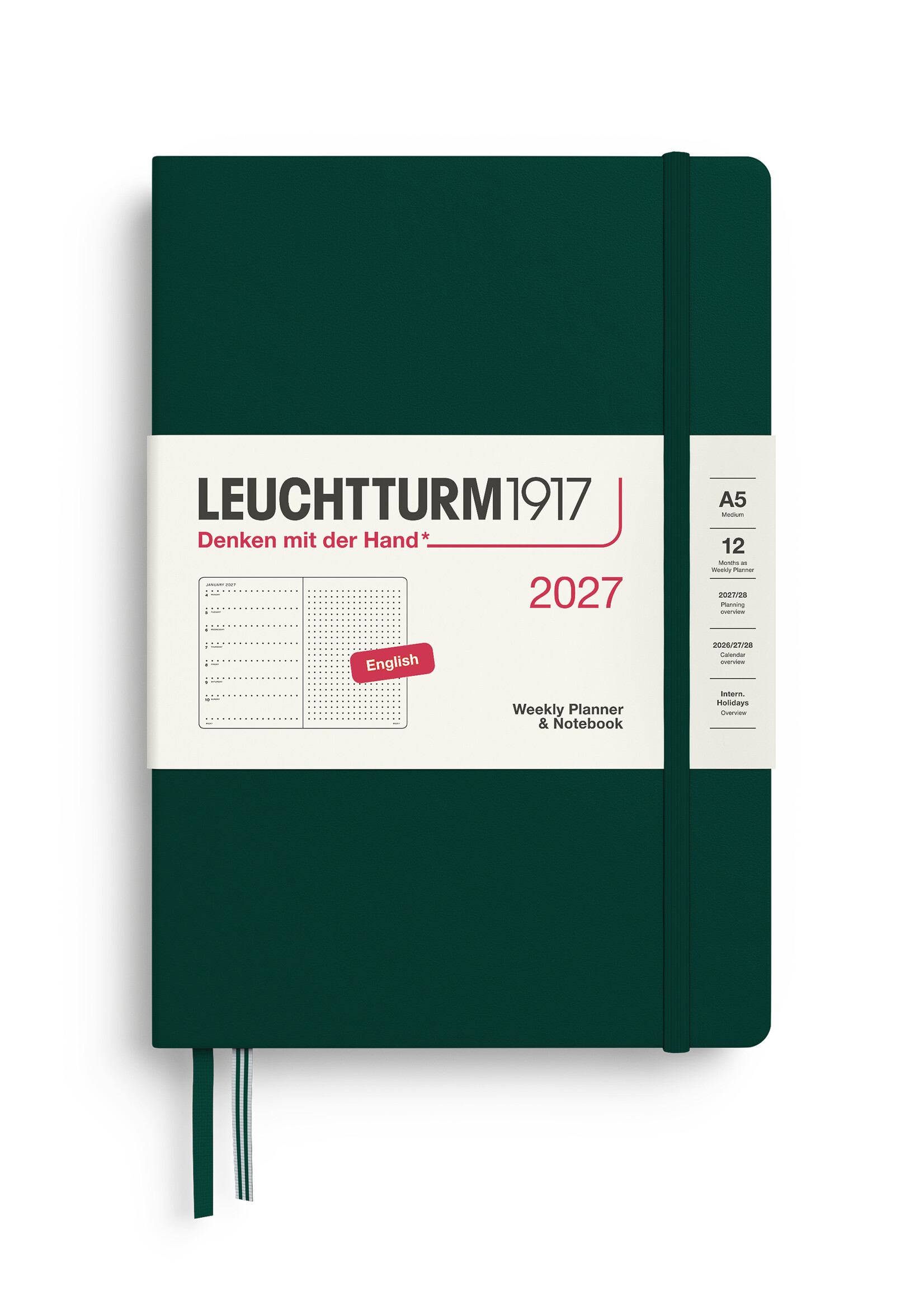 Leuchtturm1917 Agenda 2027 Medium Hard Cover Weekly/Note Dotted Forest Green