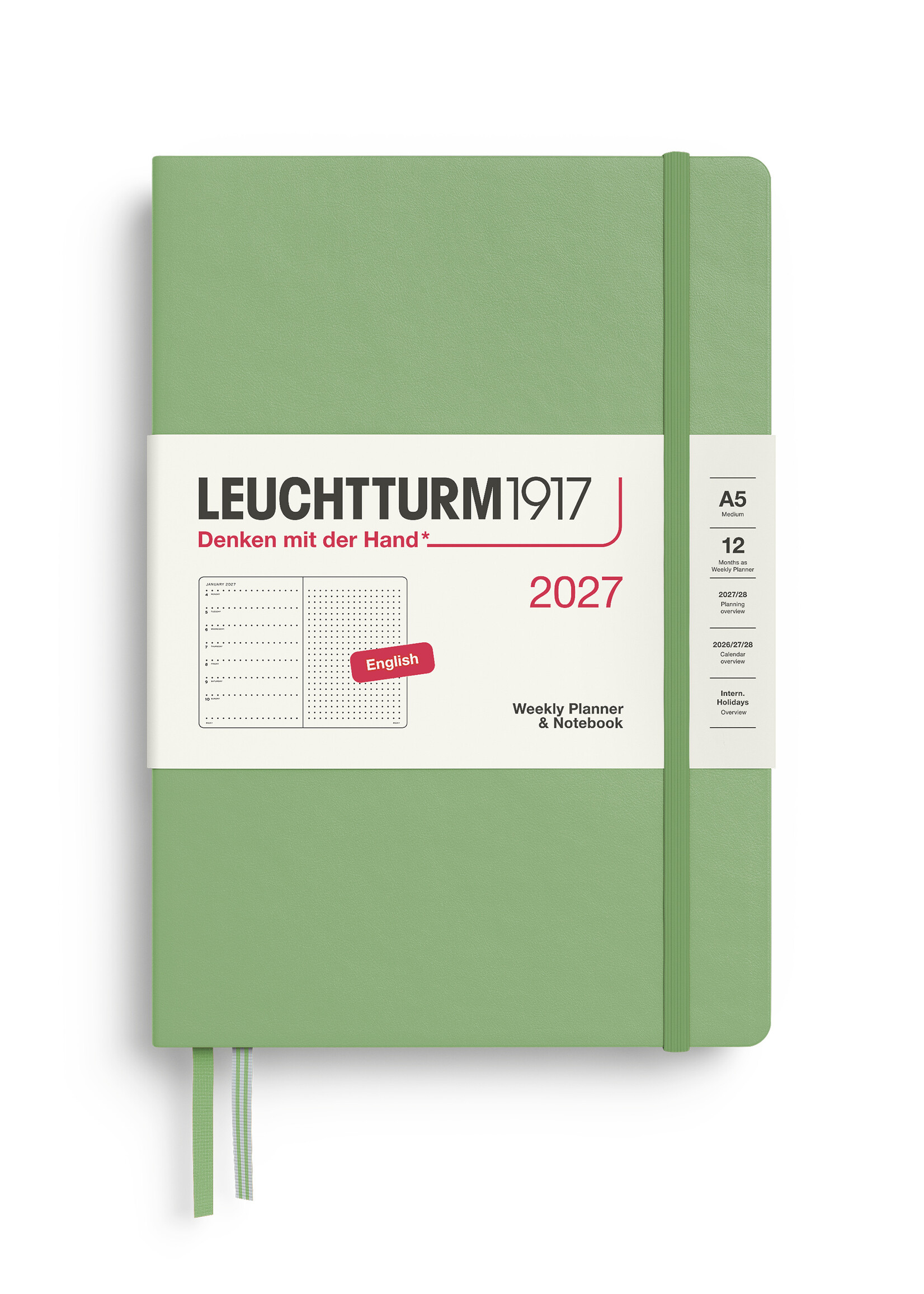 Leuchtturm1917 Agenda 2027 Medium Hard Cover Weekly/Note Dotted Sage