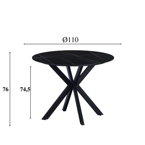 Ronde eettafel Guus Ø110 cm cm marmerlook zwart Ronde eettafel Guus Ø110 cm cm marmerlook zwart