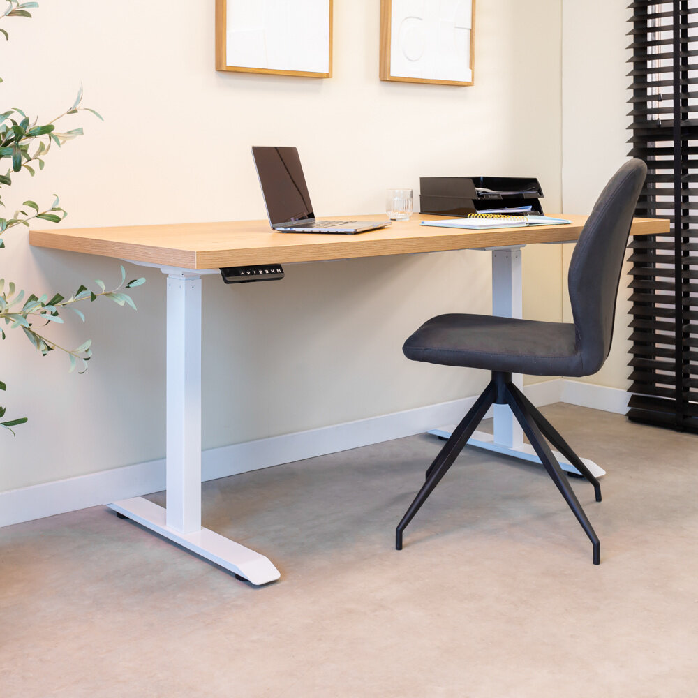 Verstelbaar zit-sta bureau Brussel rustiek eiken met wit onderstel 160 cm Verstelbaar zit-sta bureau Brussel rustiek eiken met wit onderstel 160 cm