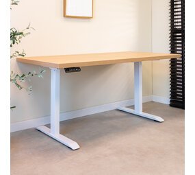 Verstelbaar zit-sta bureau Brussel rustiek eiken met wit onderstel 160 cm Verstelbaar zit-sta bureau Brussel rustiek eiken met wit onderstel 160 cm