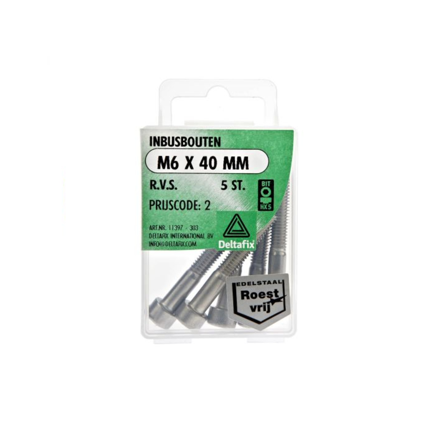 Deltafix Inbusbout M6X40mm RVS 5st