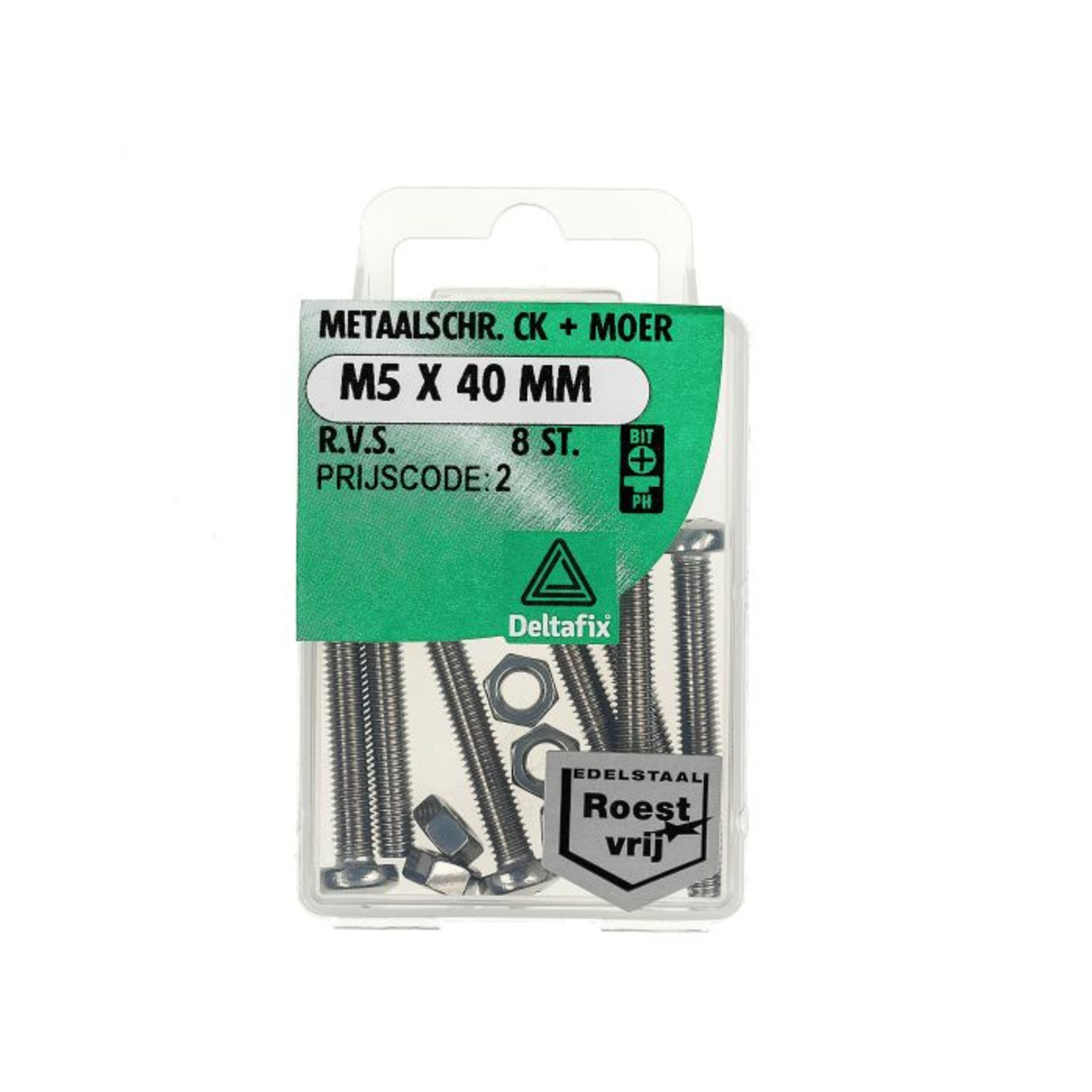 Deltafix  Metaal schroef+Moer CK M5X40mm RVS 8st