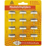 Deltafix Meubel-vilt-glijders 12 x grijs 24mm. Laminaat-bescherming. Stoel-poot-bescherming. Anti-Kras.