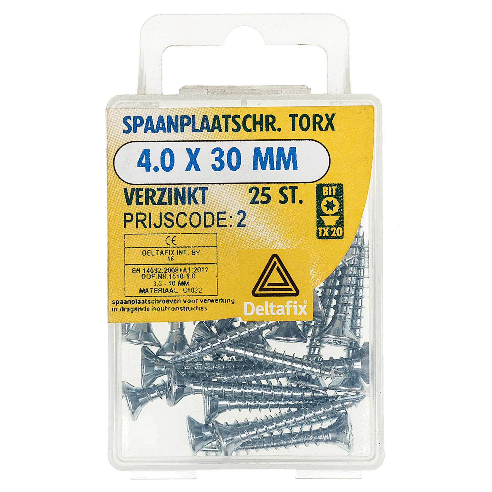 Deltafix Spaanplaatschroef Torx 4.0x30mm verzinkt 25st