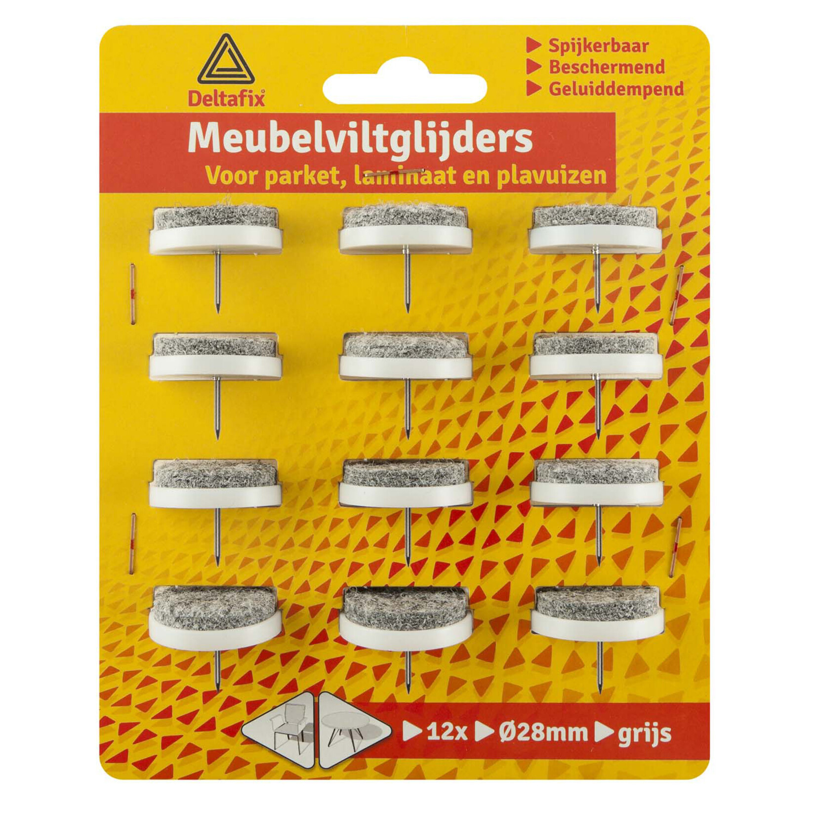 Deltafix Meubelviltglijders 28mm grijs spijkerbaar 12 stuks