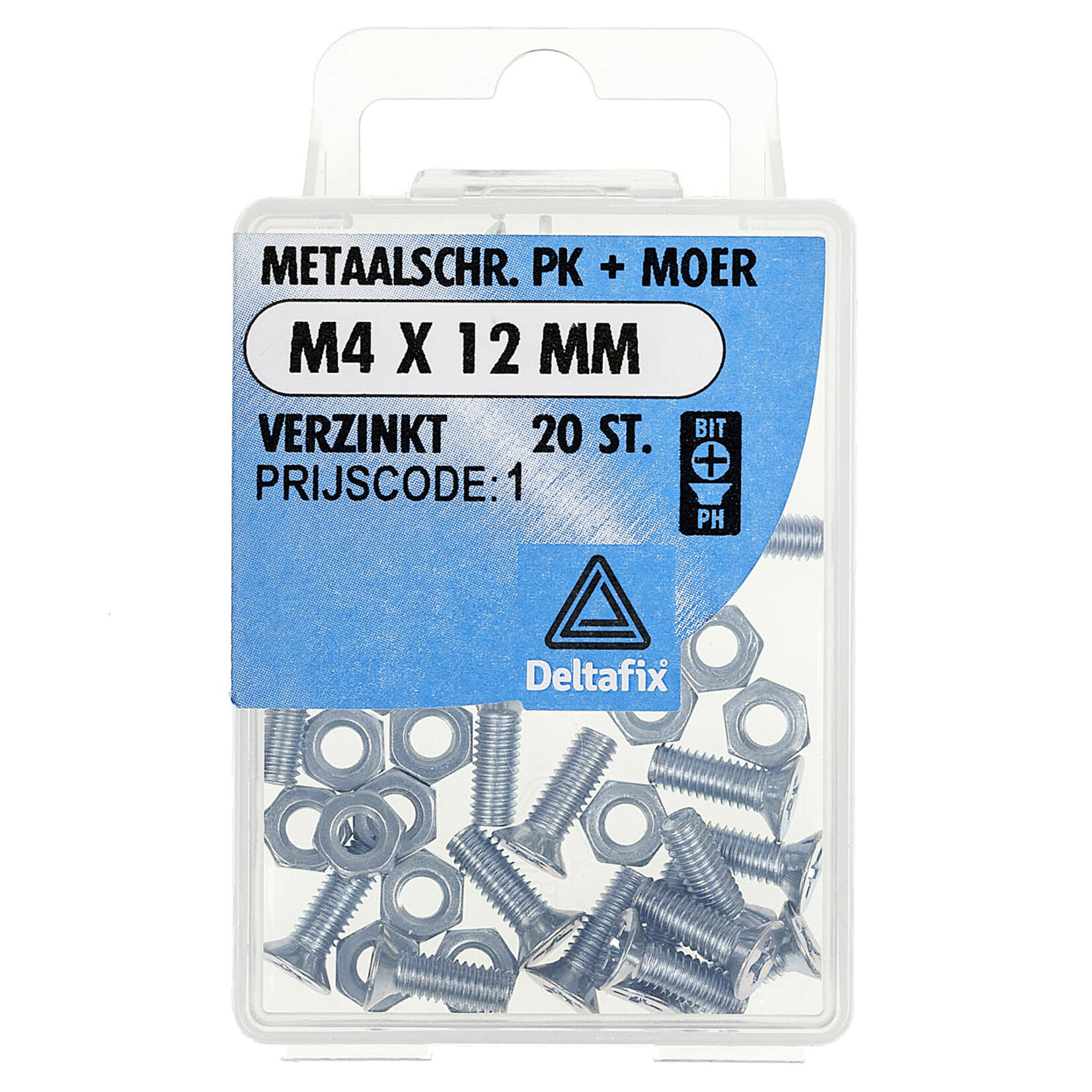 Deltafix Metaalschroef +moer PK M4 x 12 mm 20 st