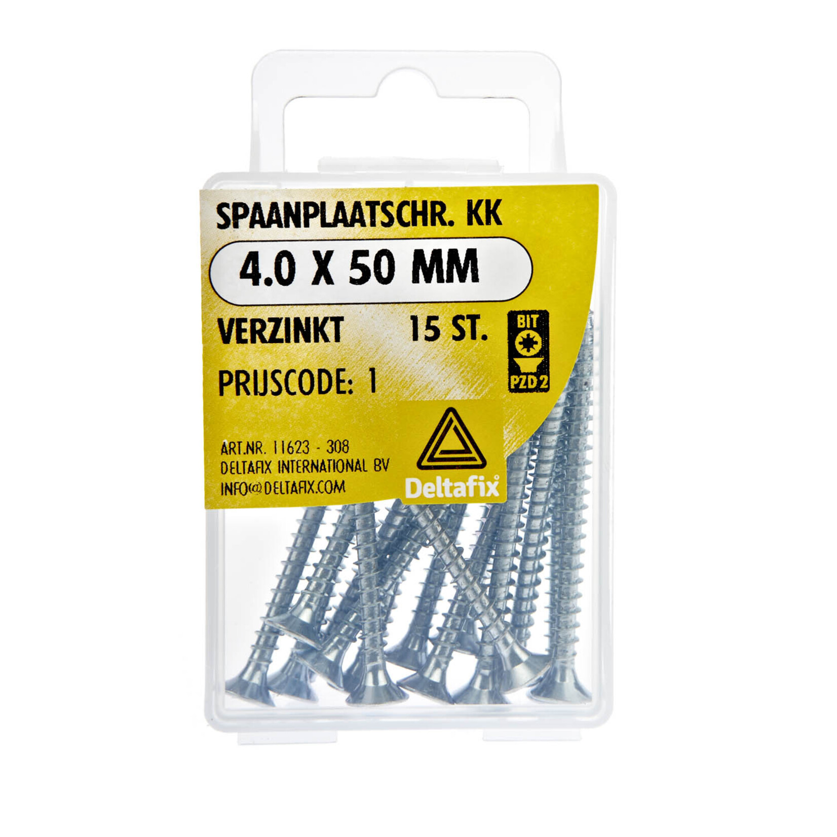 Deltafix Spaanplaat schroef plat-kruis-kop. 4.0 x 50mm 15 stuks