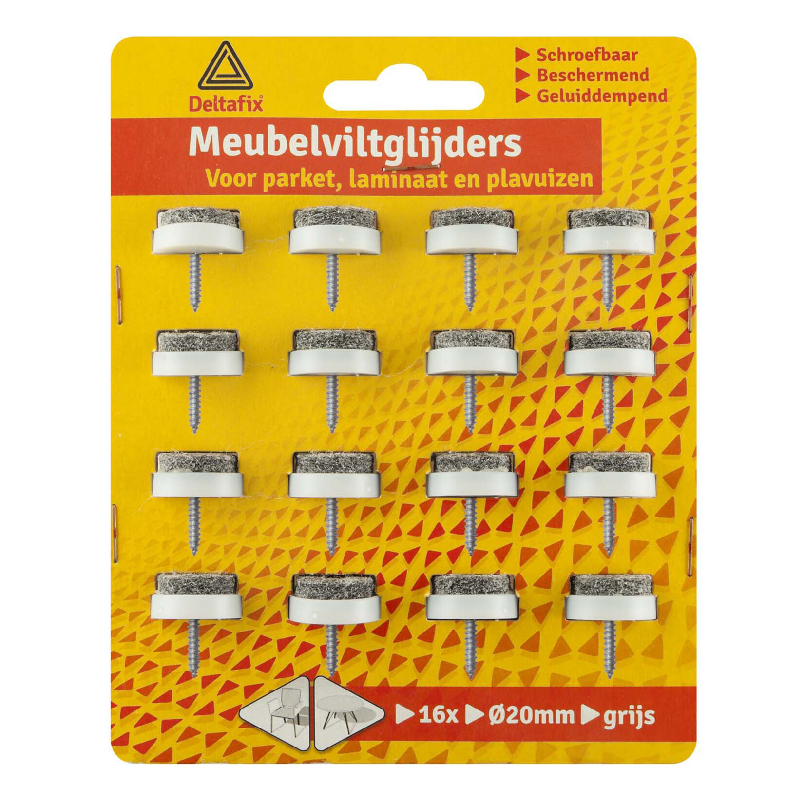 Deltafix  Meubelviltglijders 20mm grijs met schroef 12 stuks