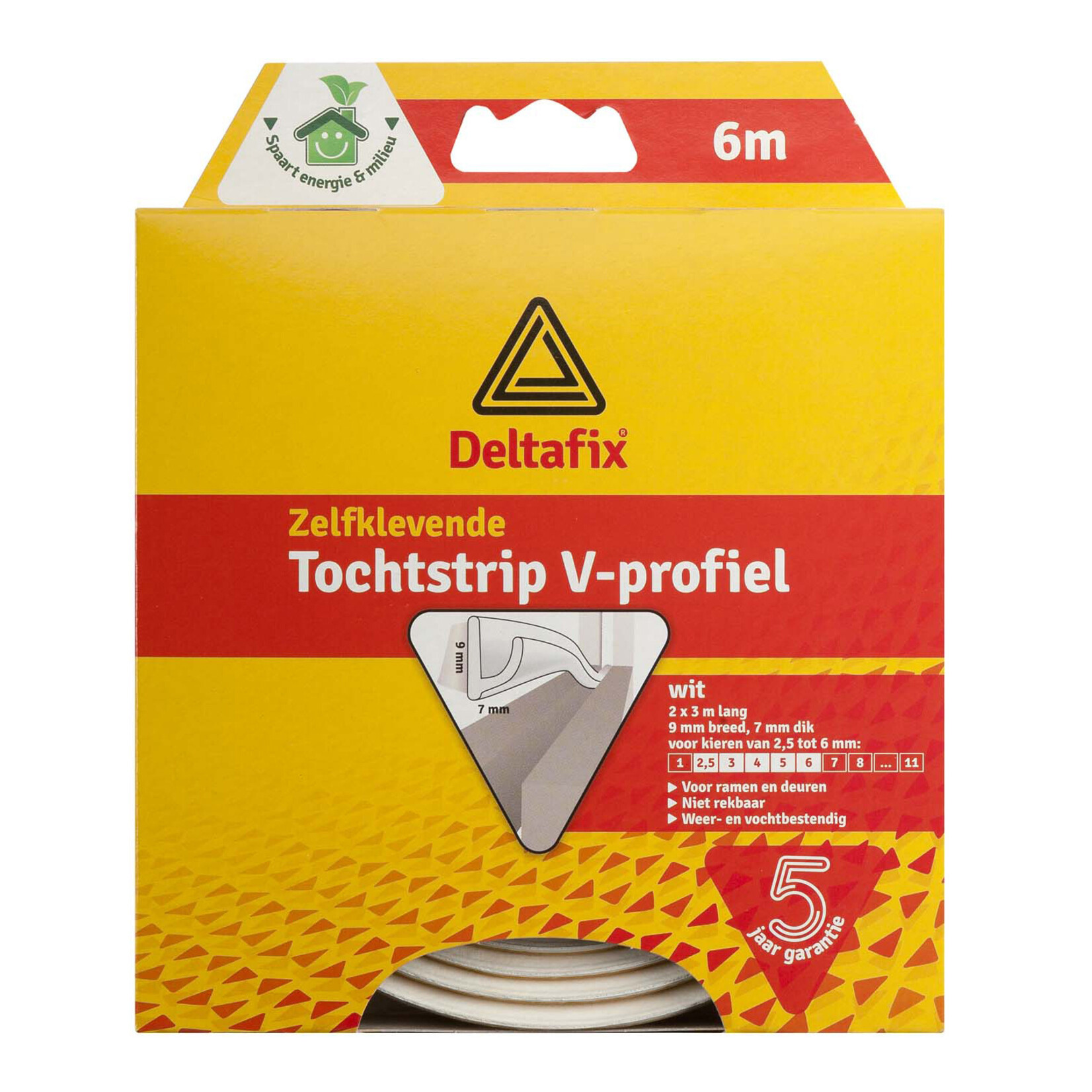 Deltafix  Tochtstrip V-Profiel Wit 6 M 9 mm