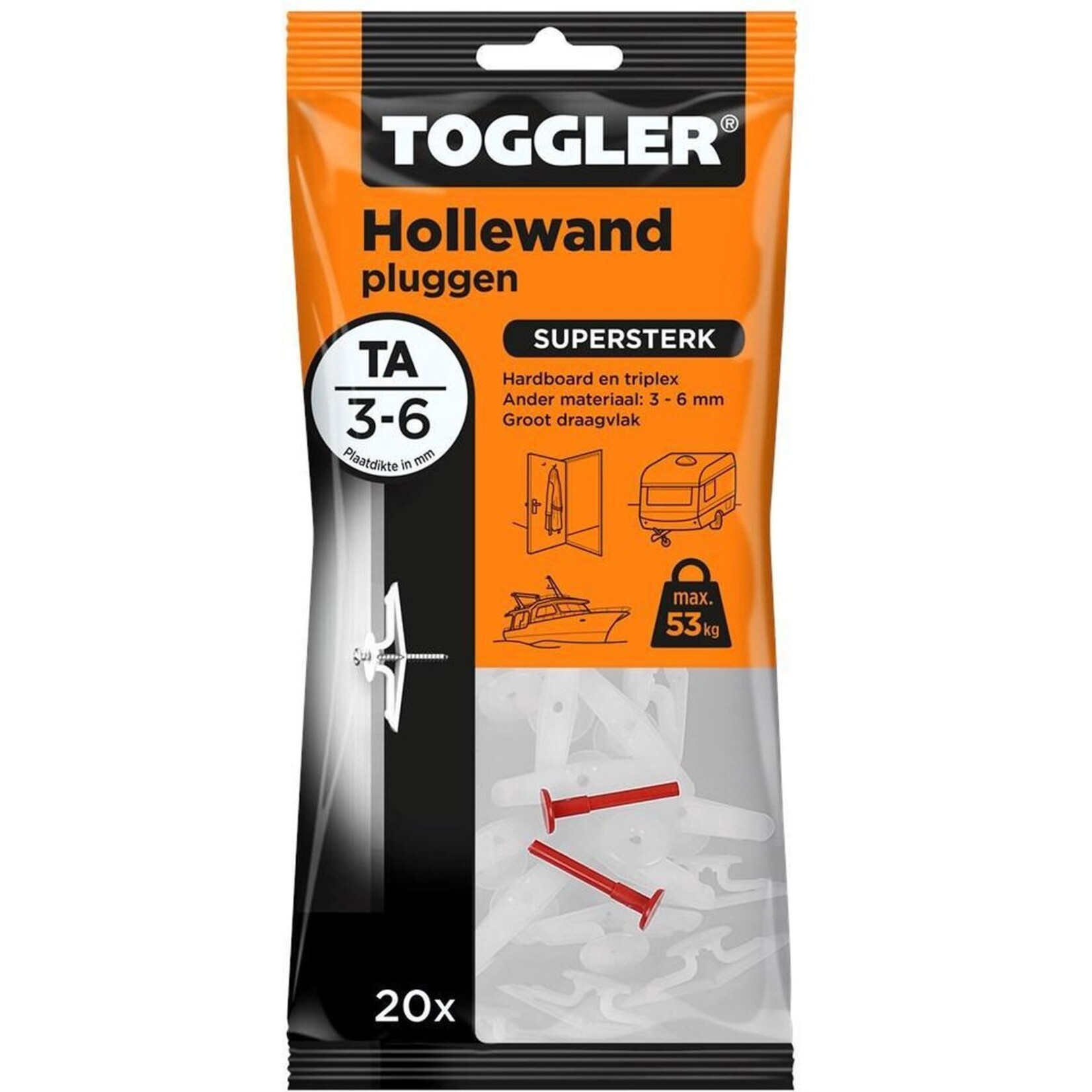 Toggler Hollewandplug TA 3-9 mm - 20 Stuks