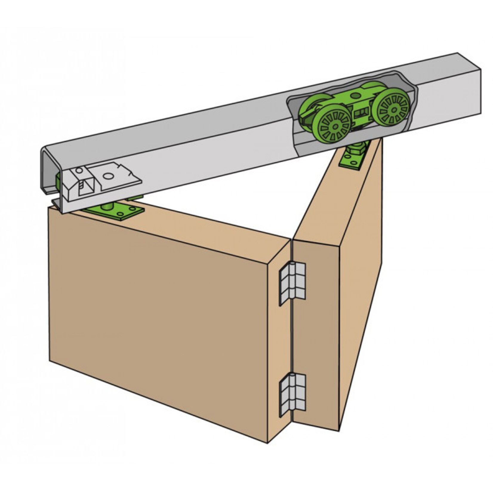 Henderson Vouwdeurgarnituur Husky Folding - deurdikte 20-44 mm - gemaakt van verzinkt staal / kunststof - voor deurgewicht 25 kg max - lengte 1200 mm
