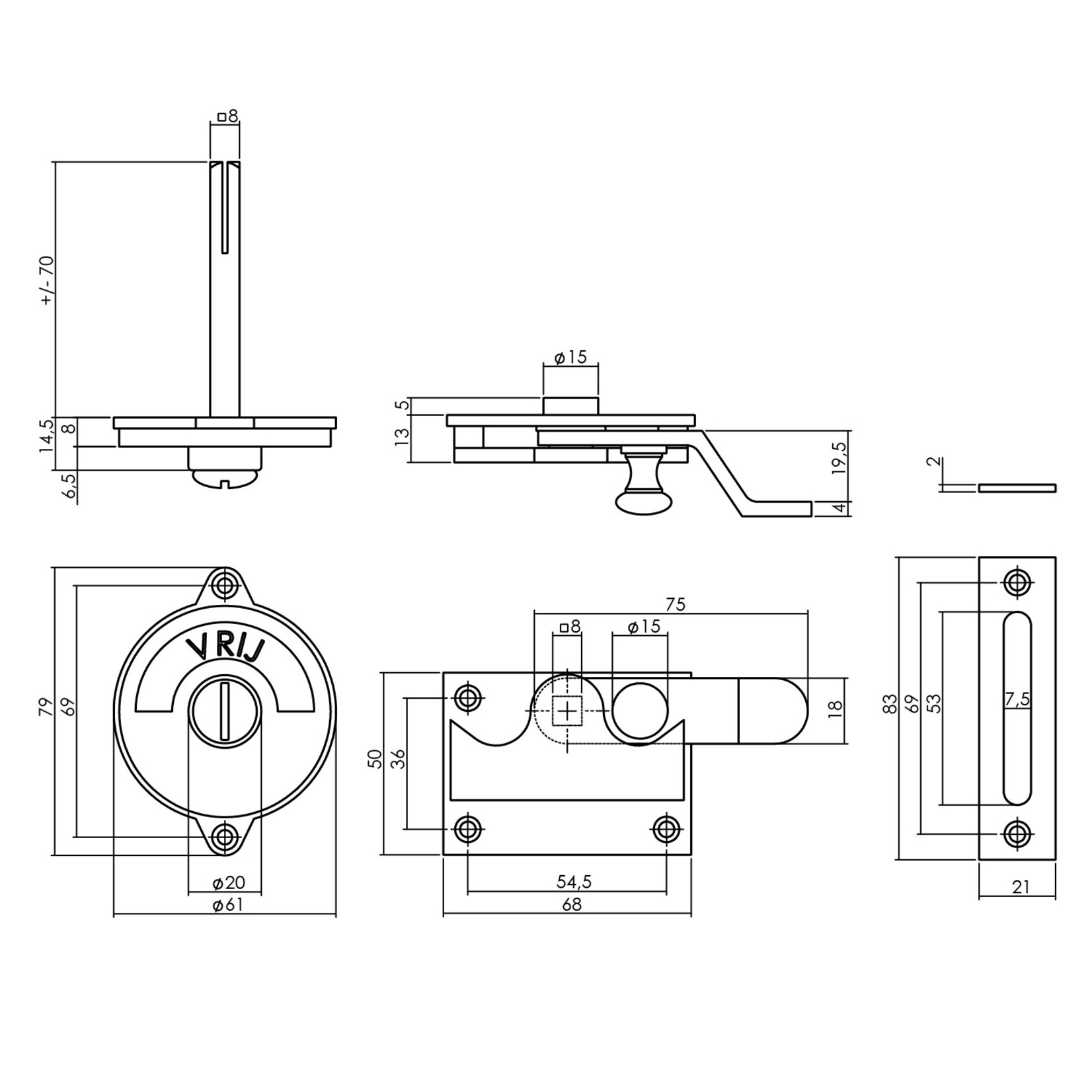 Intersteel WC-overslag met bocht en tekst "vrij / bezet" mat zwart (zwart)