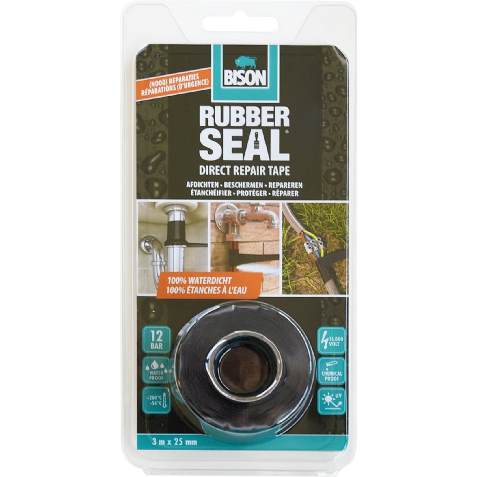 Bison Rubber seal direct repair tape - 3 meter x 2,5 cm.