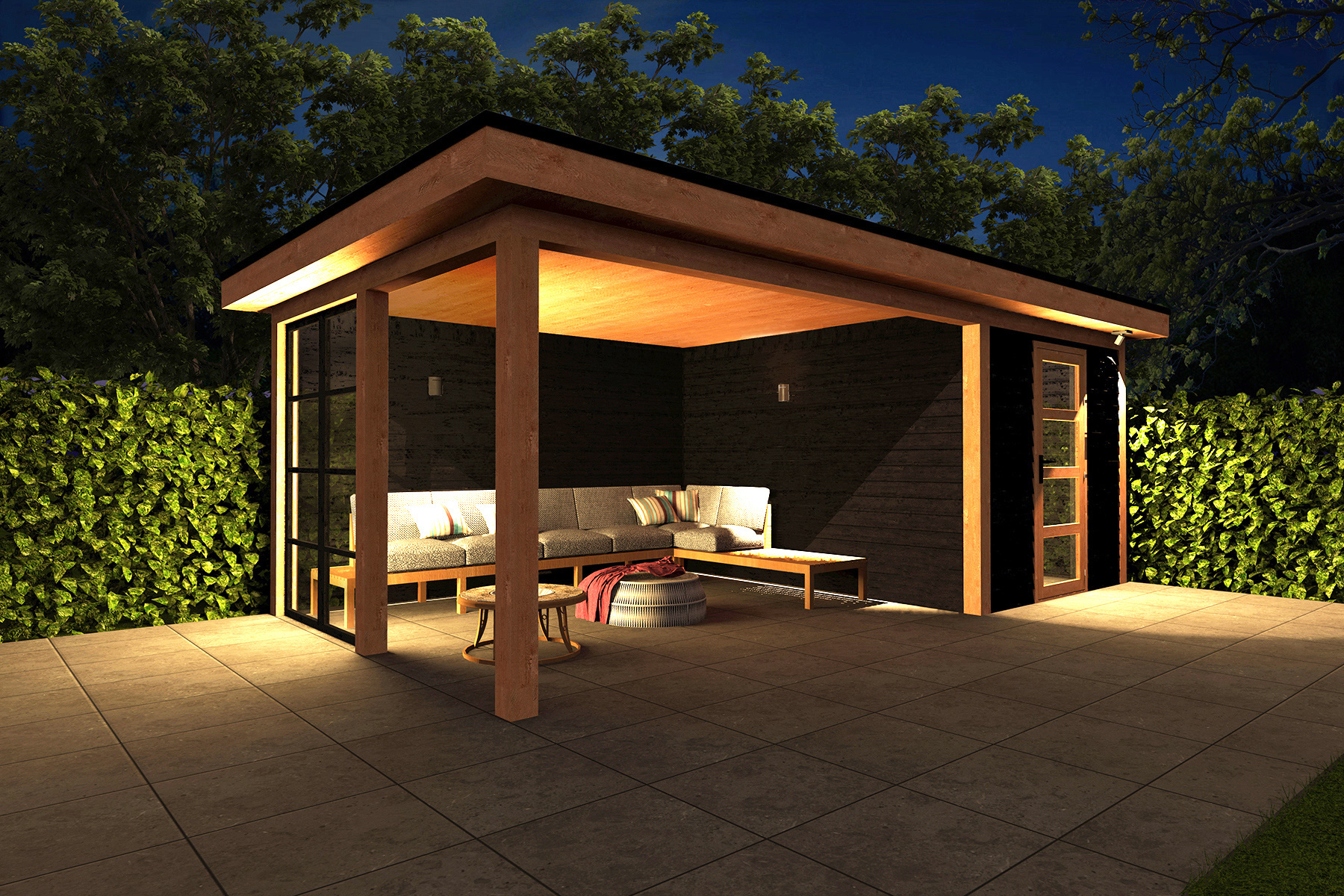 creëren variabel chocola Tuinhuis met veranda plat dak 150 x 400 + 550cm | Enkele deur - CarpGarant  buitenverblijven