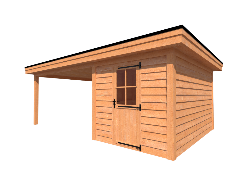 Elektropositief Oh jee Pijlpunt Tuinhuis met veranda plat dak 250 x 400 + 400cm | Enkele deur - CarpGarant  buitenverblijven