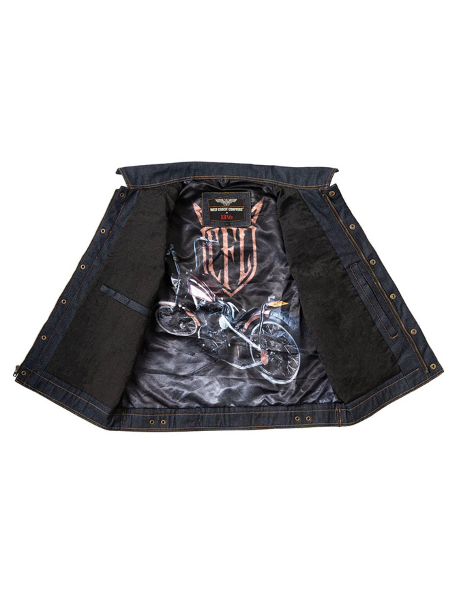 13 and a half WCC x 13 1/2 Dominator RAW denim riding vest