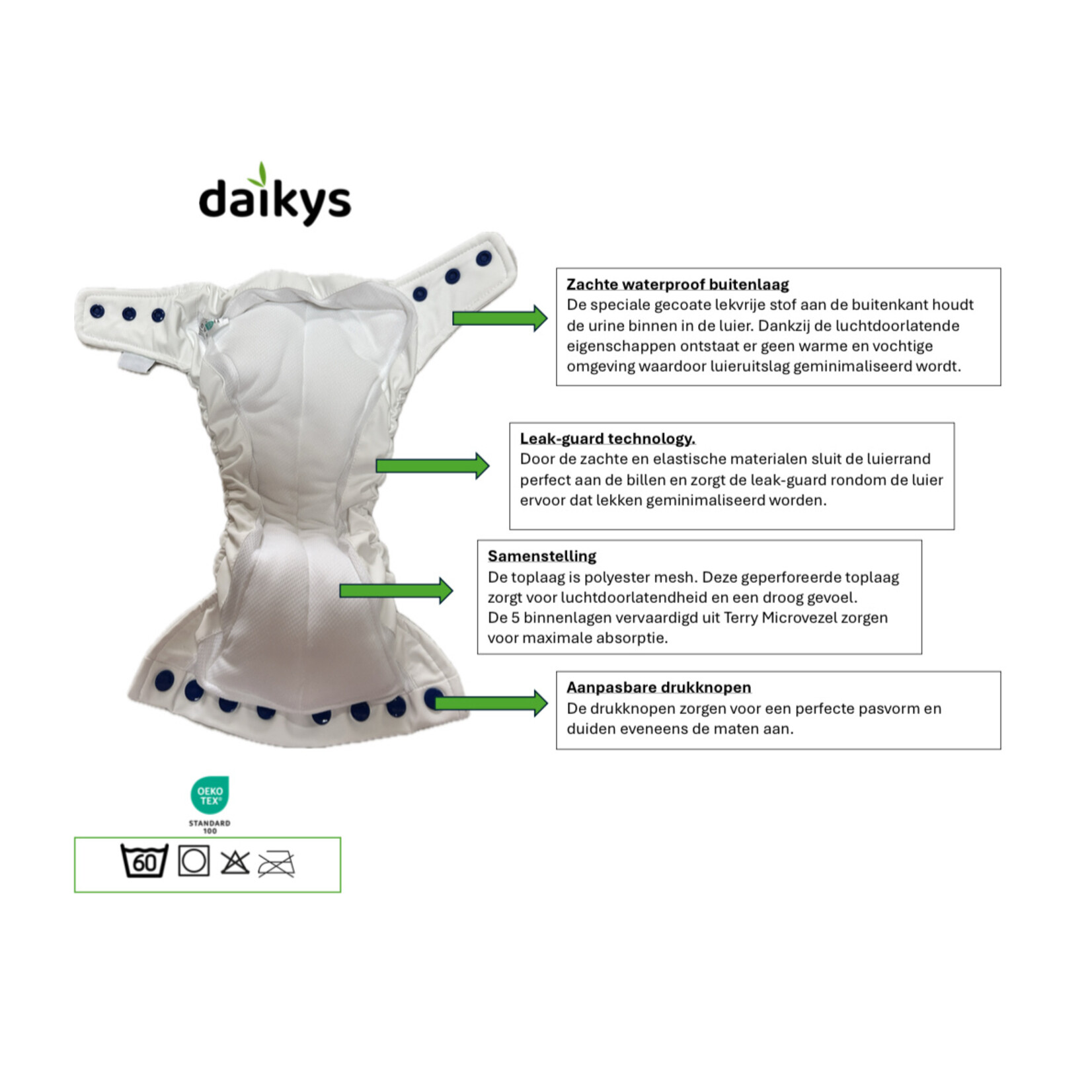 Daikys  Wasbare luier all in one voor kinderdagverblijven