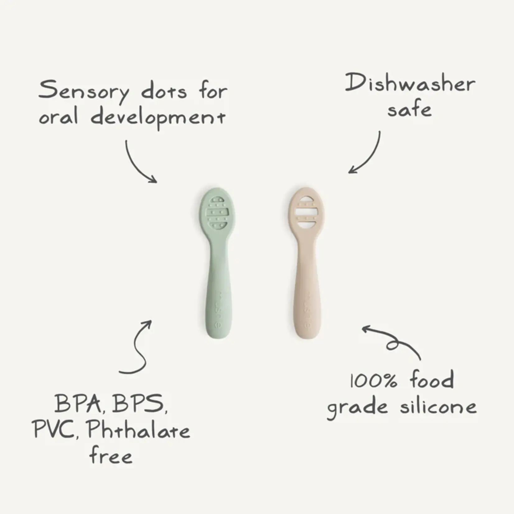 Mushie First feeding baby spoon set natural