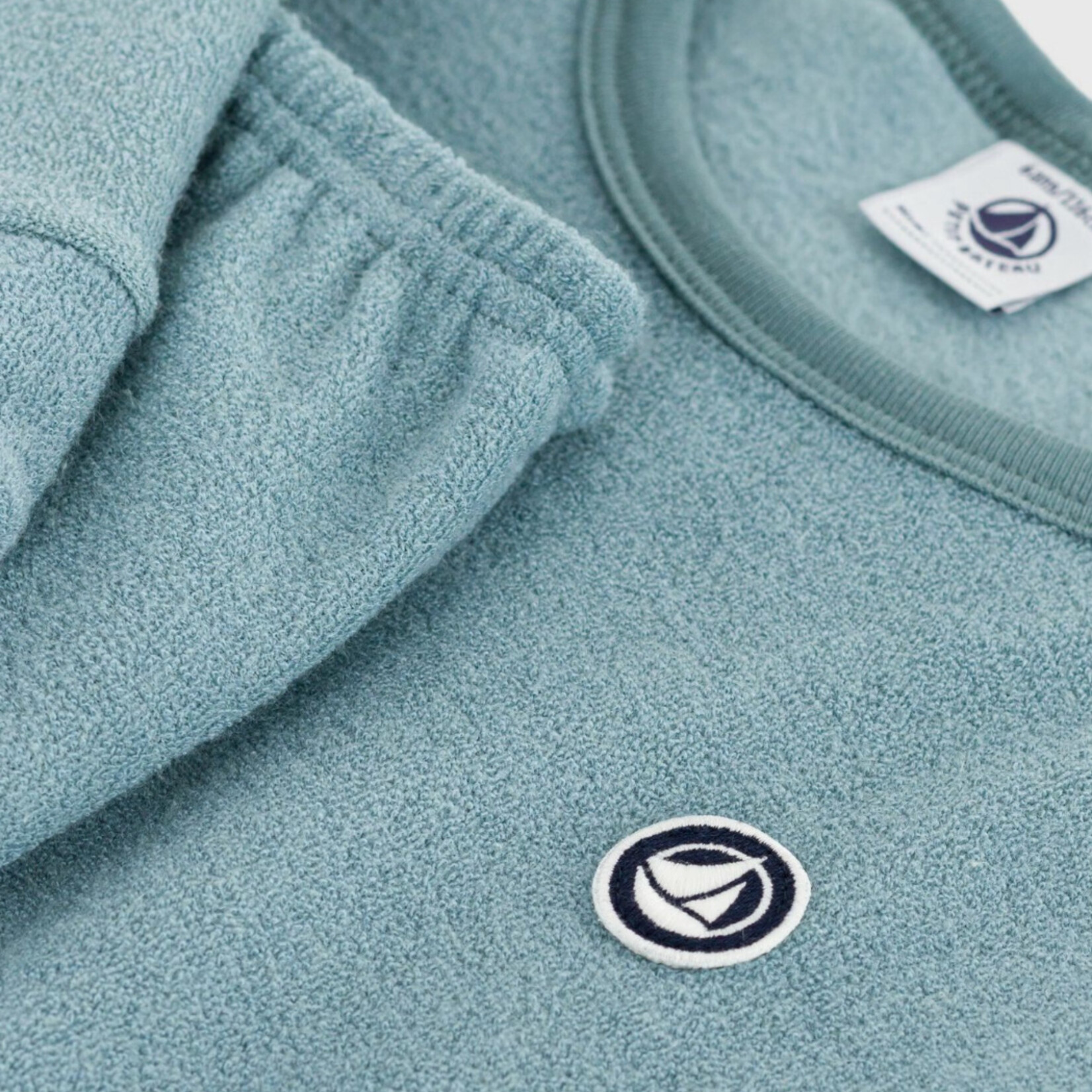Petit Bateau Pyjama uni en bouclette éponge grattée enfant | blue gobelin