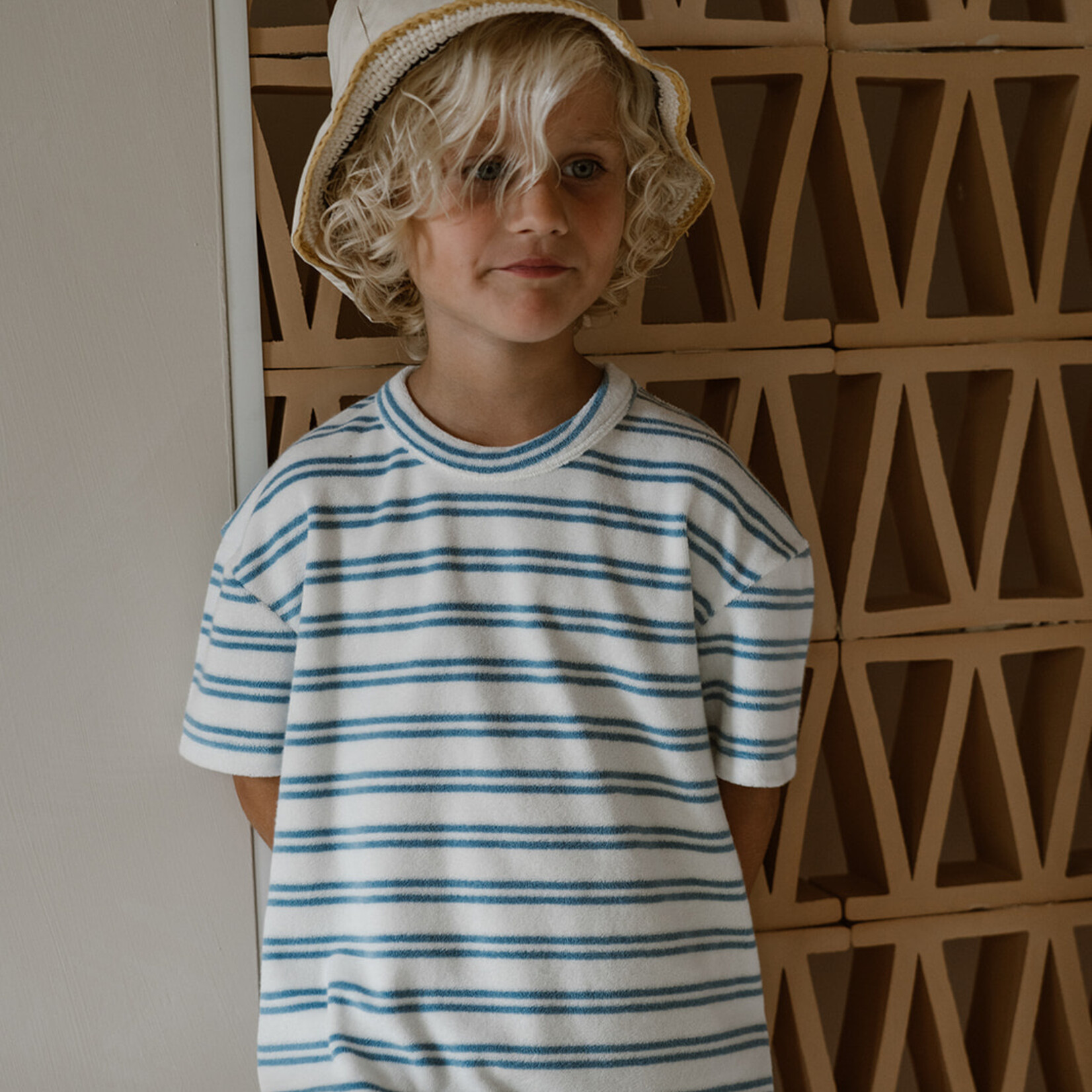 Navy Natural Niels short bath terry blue stripe