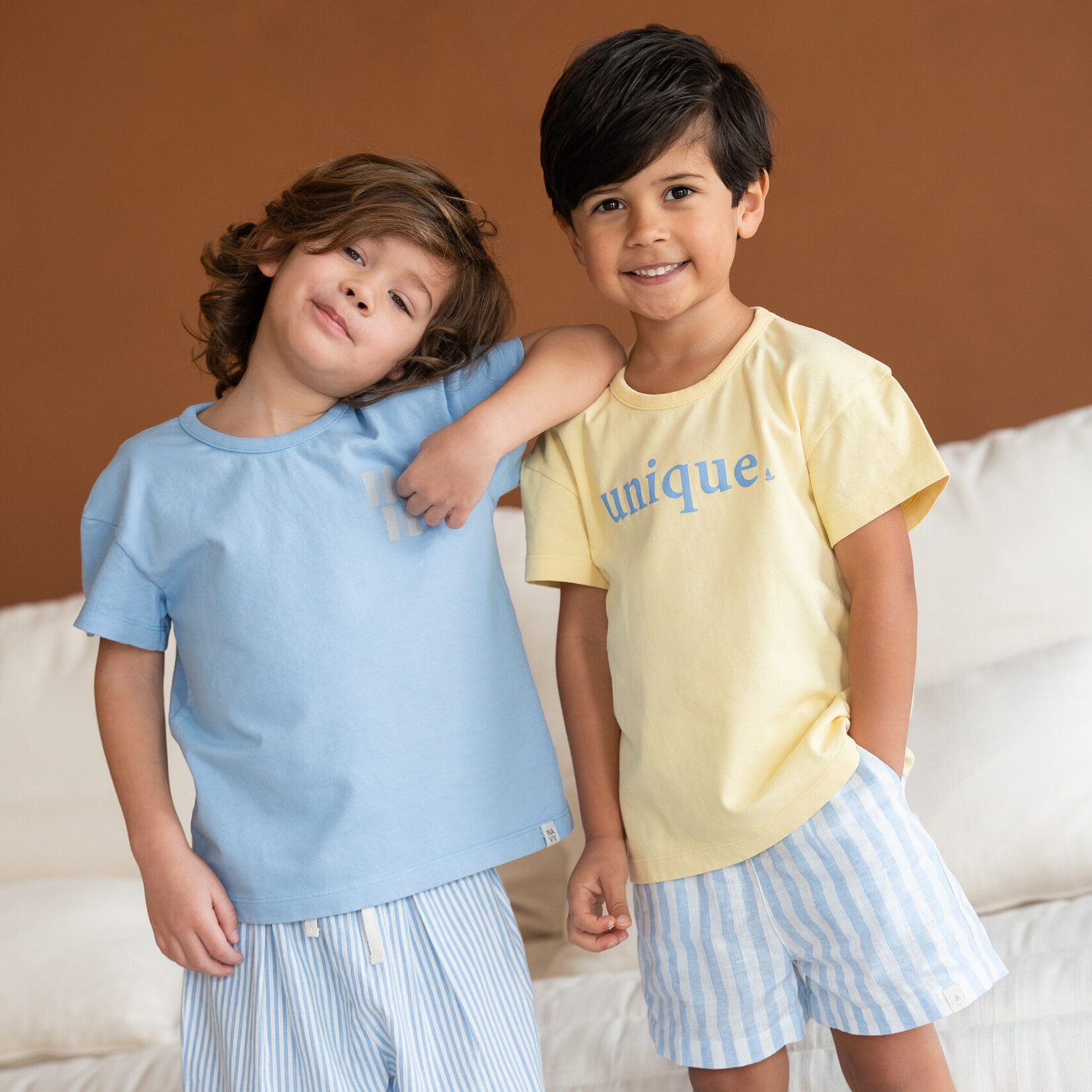 Navy Natural Niels short blue linnen stripe