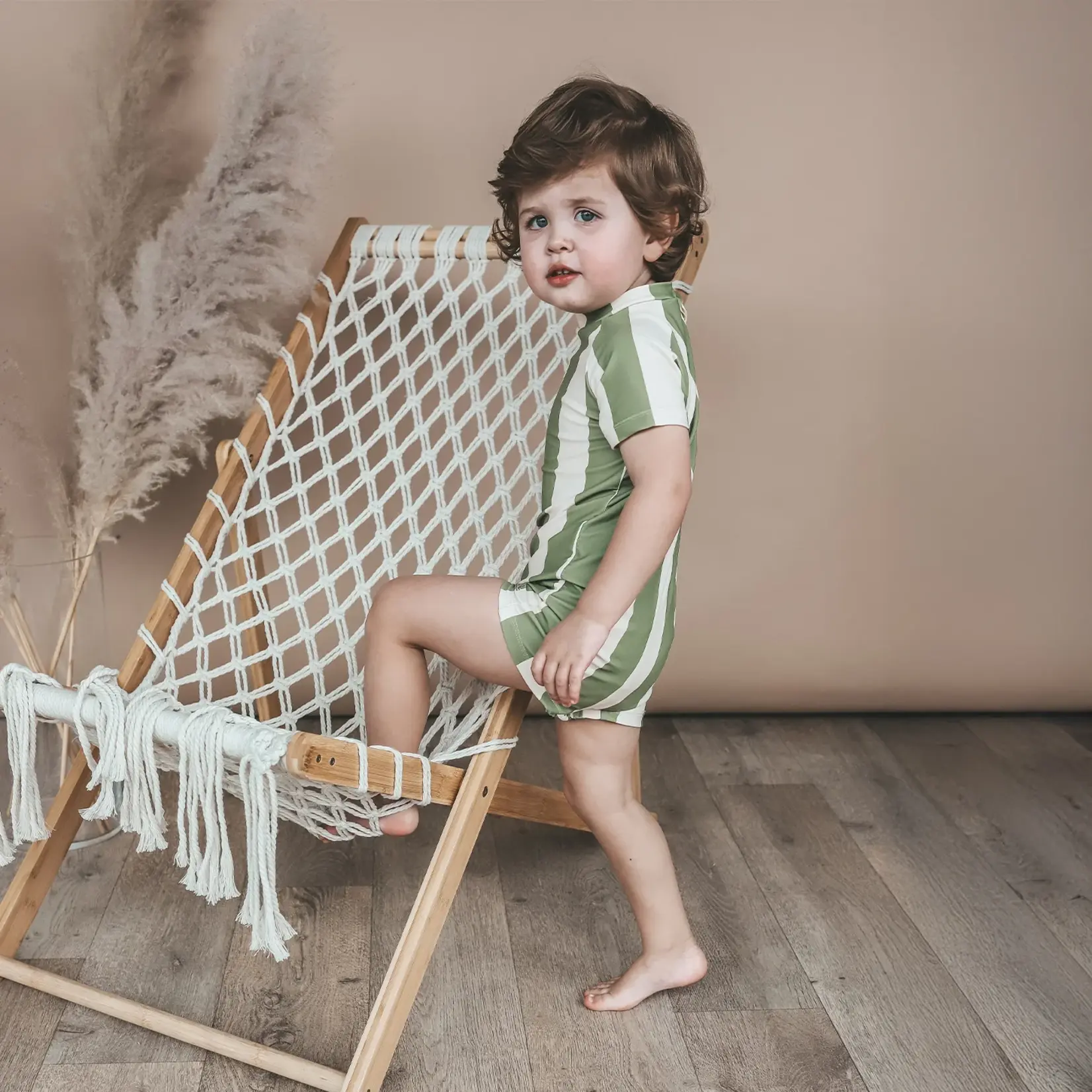 Salted Stories Maillot de bain manches courtes | Iguane à larges rayures