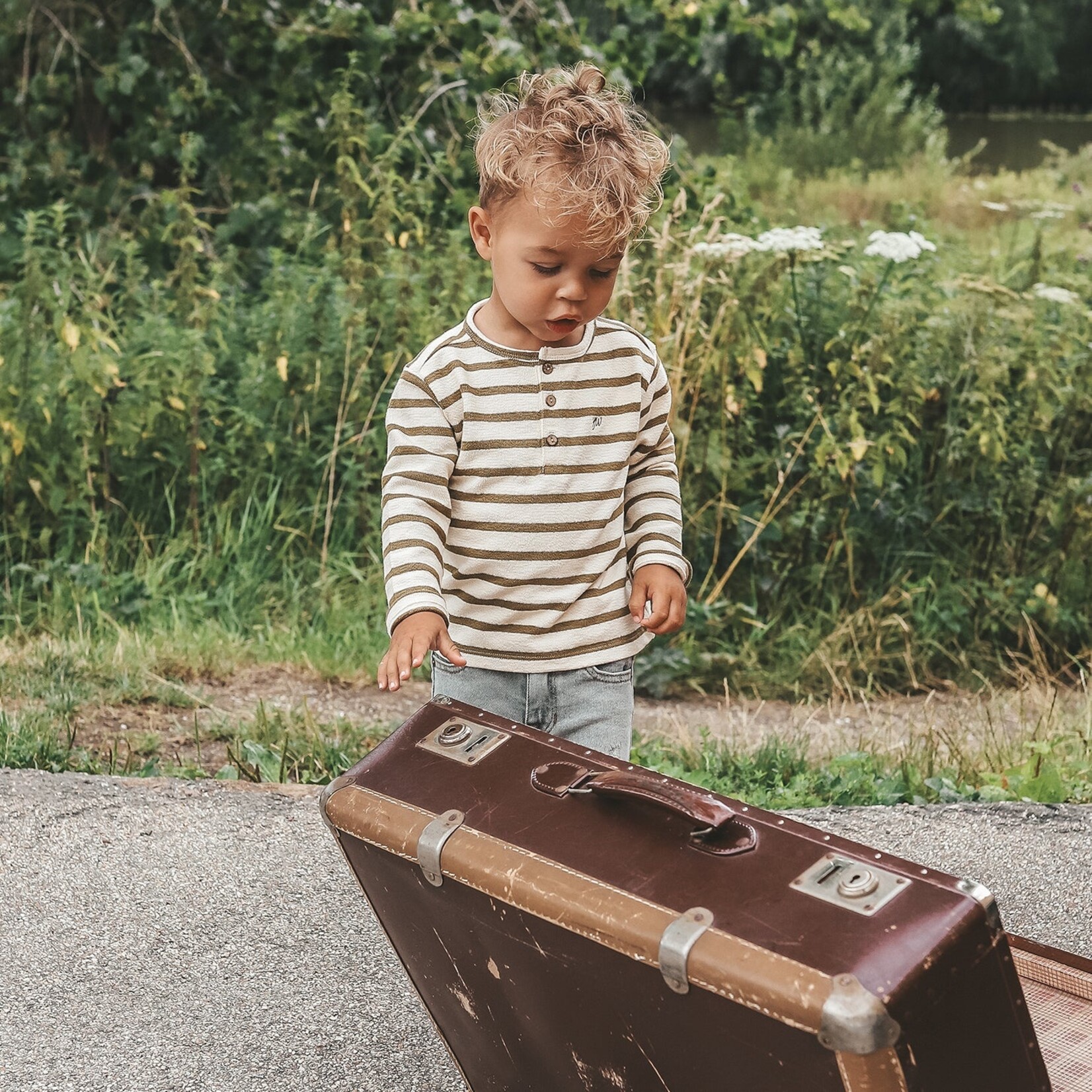 Your Wishes T-shirt manches longues style grand-père décontracté | éponge rayée