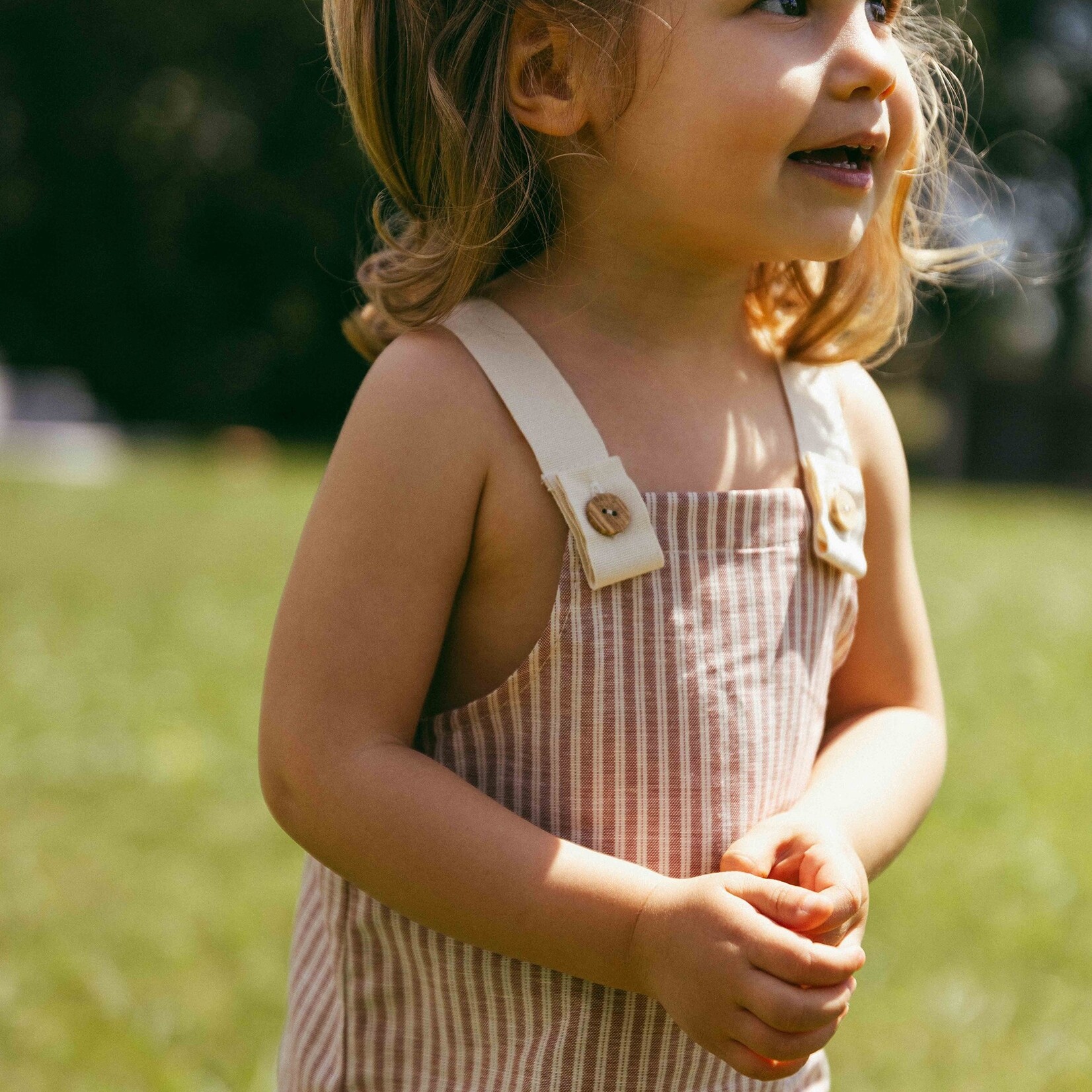 SNUG Playsuit terracotta linen stripe