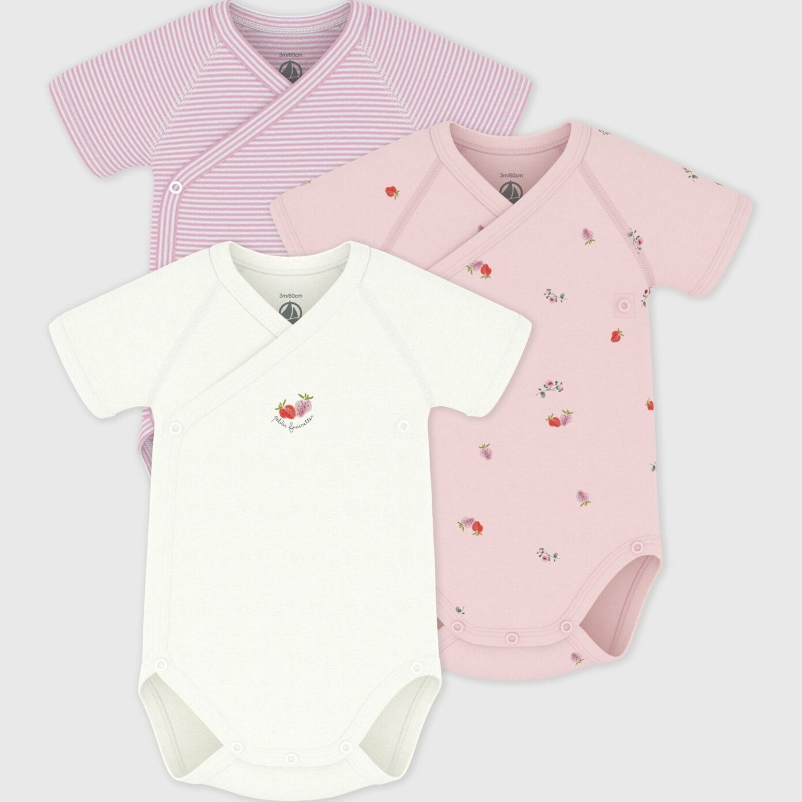 Petit Bateau Short-sleeved wrap bodysuits | strawberry