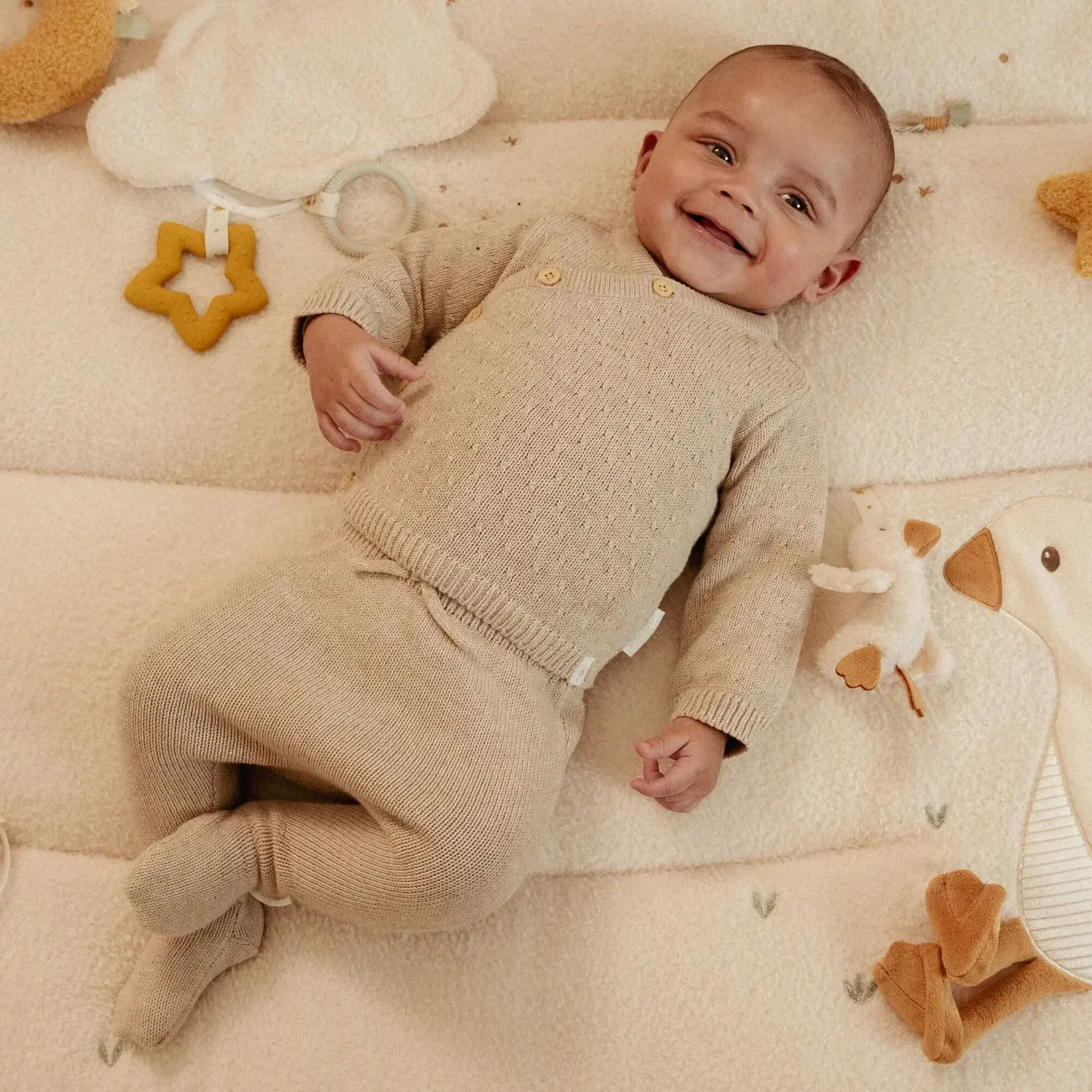 Little Dutch Gebreide broek met voetjes | beige melee
