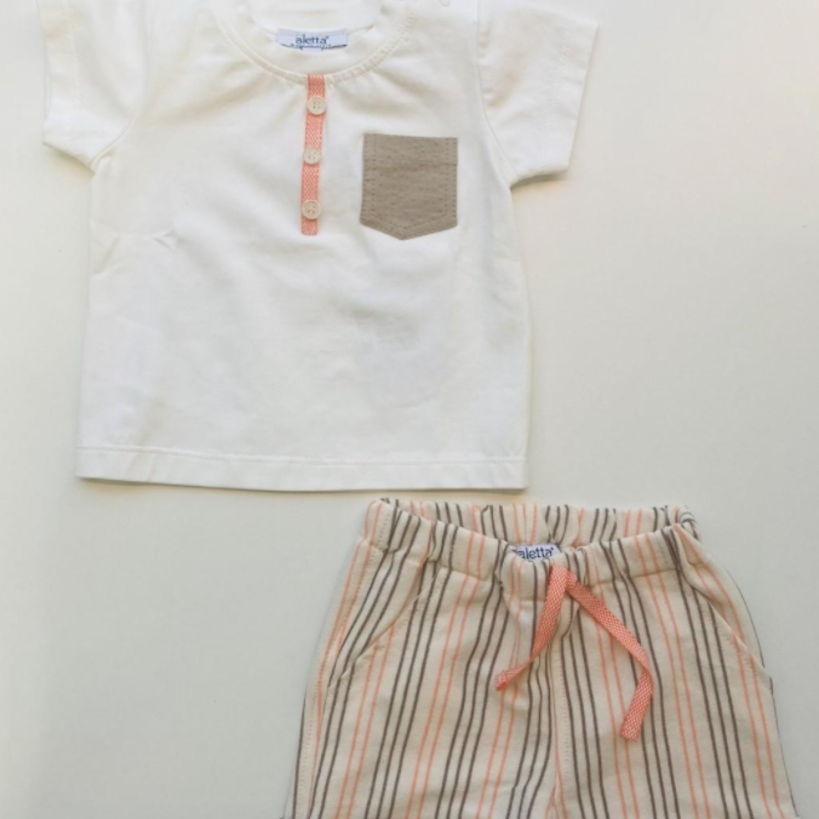 Aletta Aletta - T-shirt in wit met detail in oranje en bruin