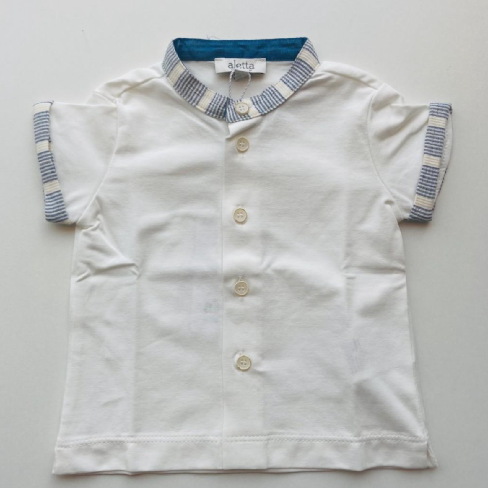 Aletta Aletta - T-shirt in wit met detail in jeans blauw