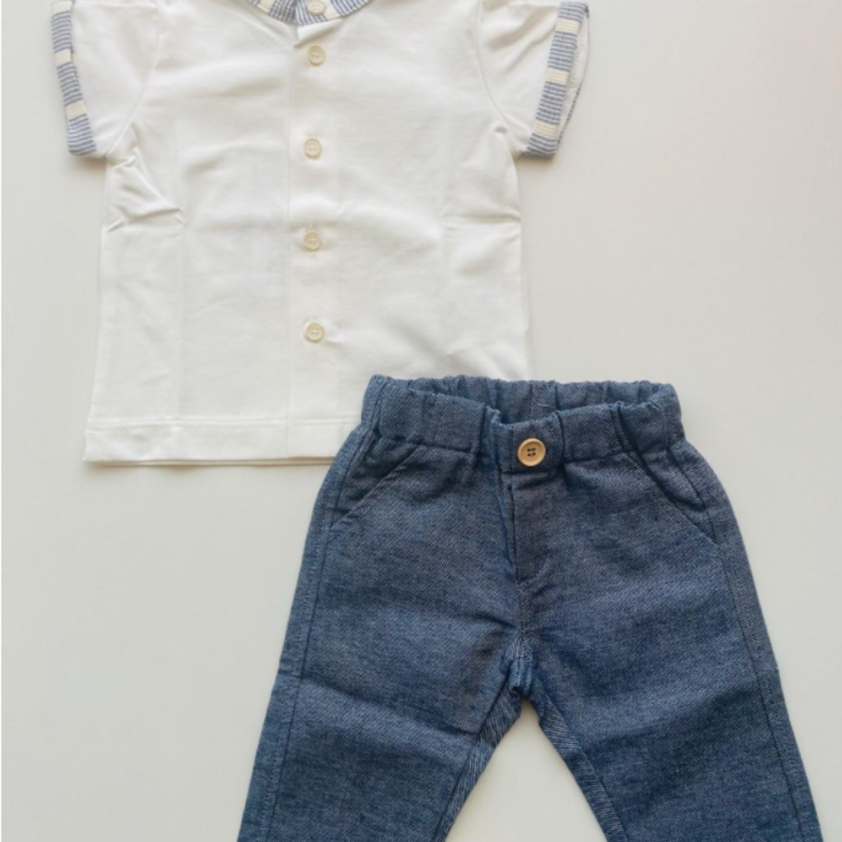 Aletta Aletta - T-shirt in wit met detail in jeans blauw