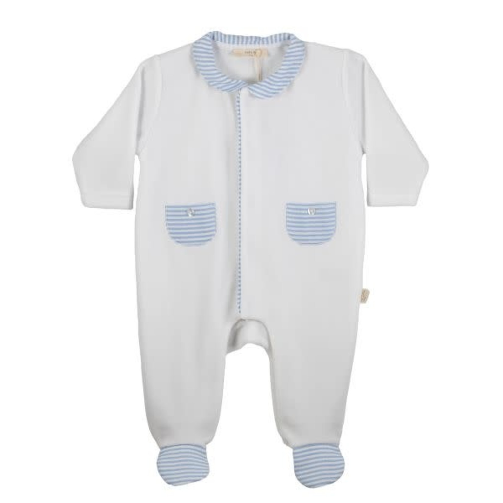 Baby Gi Baby Gi - Wit velours babypakje met borstzakje blauw/wit