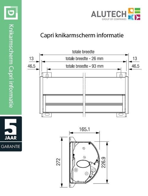 Knikarmscherm Capri Semi Cassette