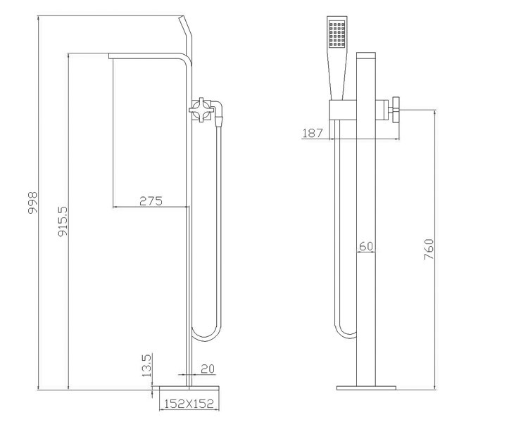 Vrijstaande badkraan Erfurt Zwart
