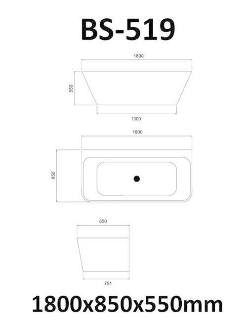 Vrijstaand Solid Surface bad back to wall BS-519