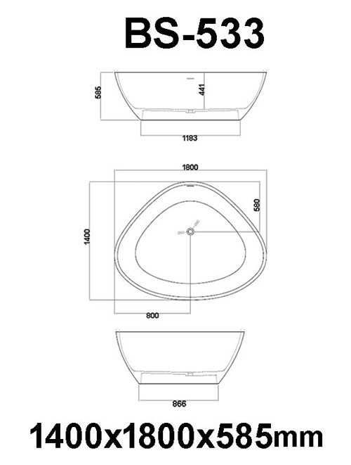 Vrijstaand Solid Surface bad BS-533 Zwart en Wit