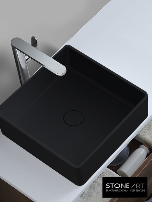 StoneArt Solid Surface Waskom LC110 Zwart (exclusief kraan)