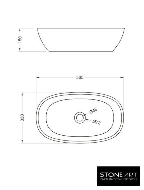 StoneArt Solid Surface Waskom LC151 Grijs (exclusief kraan)