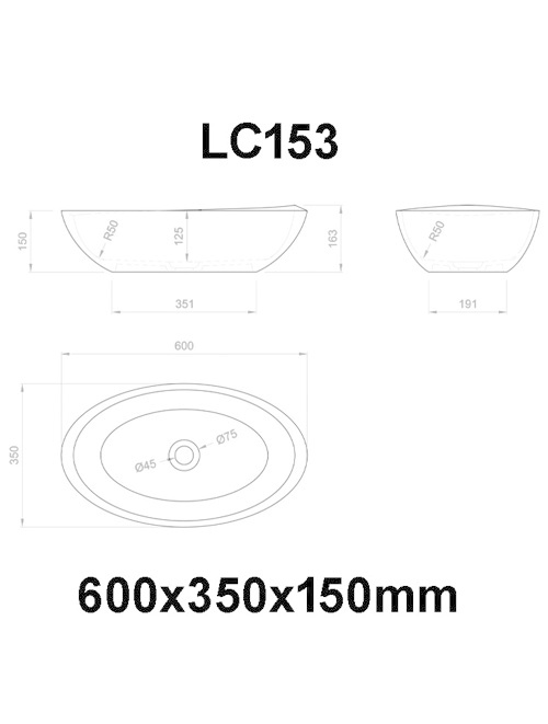 StoneArt Solid Surface Waskom LC153 Zwart (exclusief kraan)