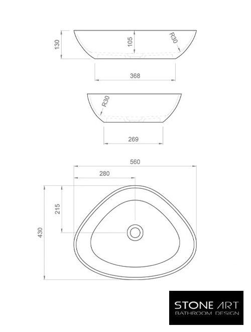 StoneArt Solid Surface Waskom LC154 Zwart (exclusief kraan)