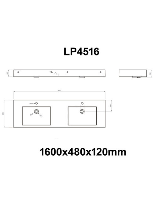StoneArt Solid Surface Dubbele Wastafel LP4516 (exclusief kranen)