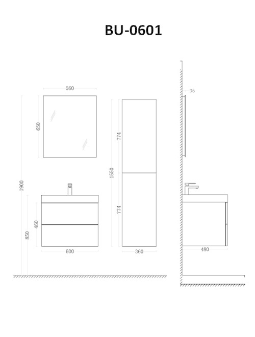 Badkamermeubel Solid Surface Brugge 60 centimeter