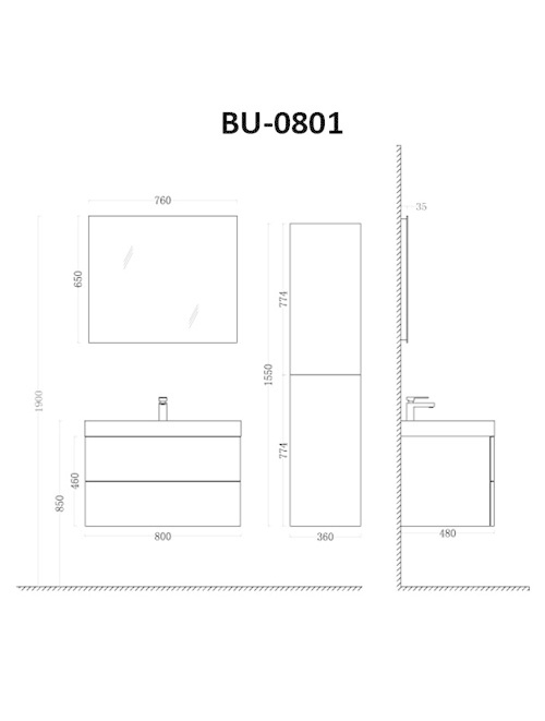 Badkamermeubel Solid Surface Brugge 80 centimeter