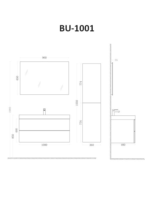 Badkamermeubel Solid Surface Brugge 100 centimeter
