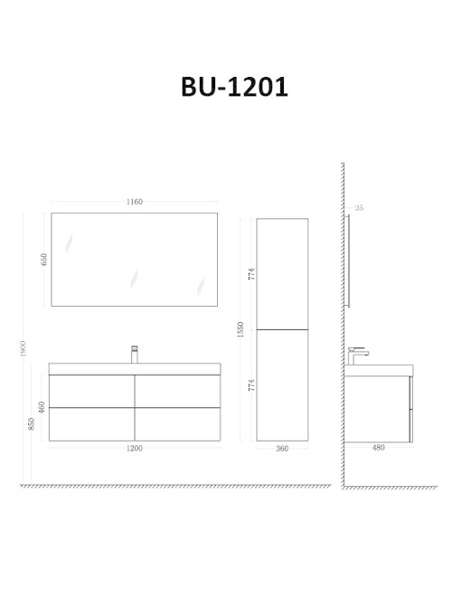 Badkamermeubel Solid Surface Brugge 120 centimeter