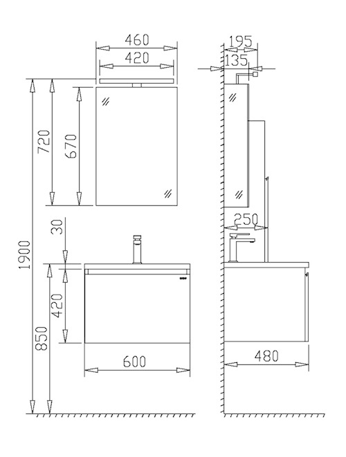 Badkamermeubel Solid Surface Milano 60 centimeter